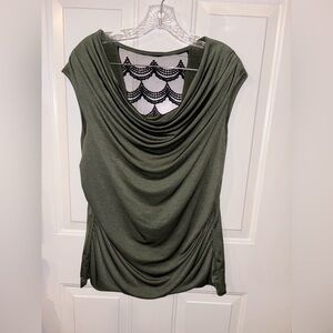 Alyx Olive Green Drape Blouse with Lace Detail